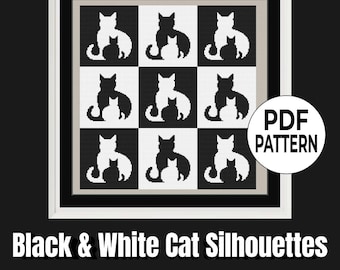 Black and White Cat Silhouettes Cross Stitch Pattern, DIY Wall Decor, PDF Download