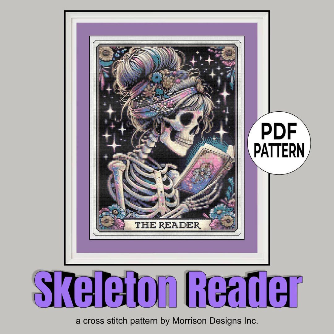 Dark Academia Skeleton Cross Stitch Pattern | Gothic Book Lover Spooky ...