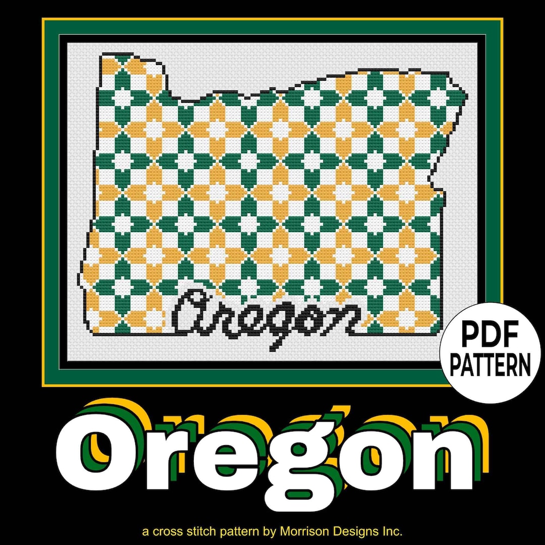 Oregon Pattern Oregon State Cross Stitch Pattern | Green and Gold | Geometric ...