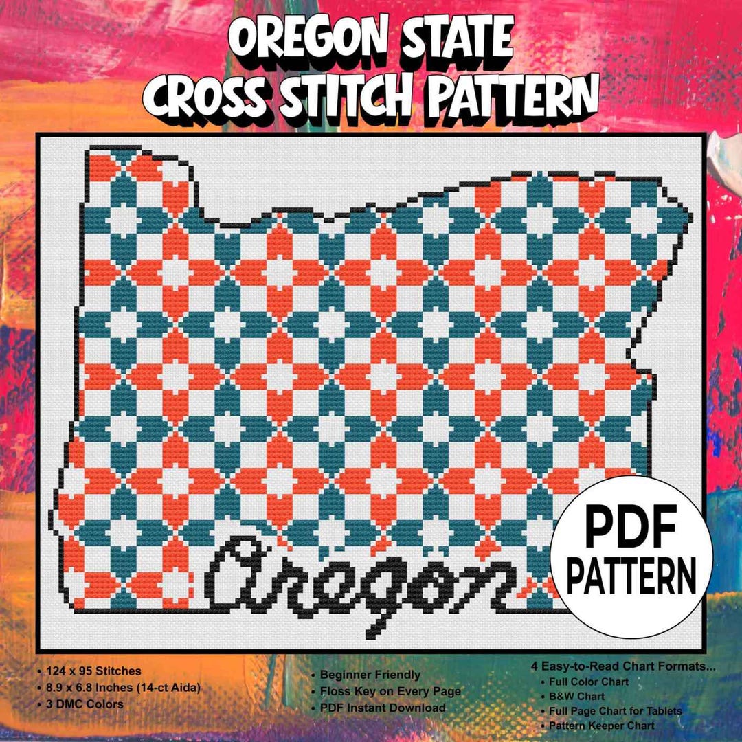 Oregon Pattern Oregon Cross Stitch Pattern, State Map Design, DIY Wall Decor PDF ...
