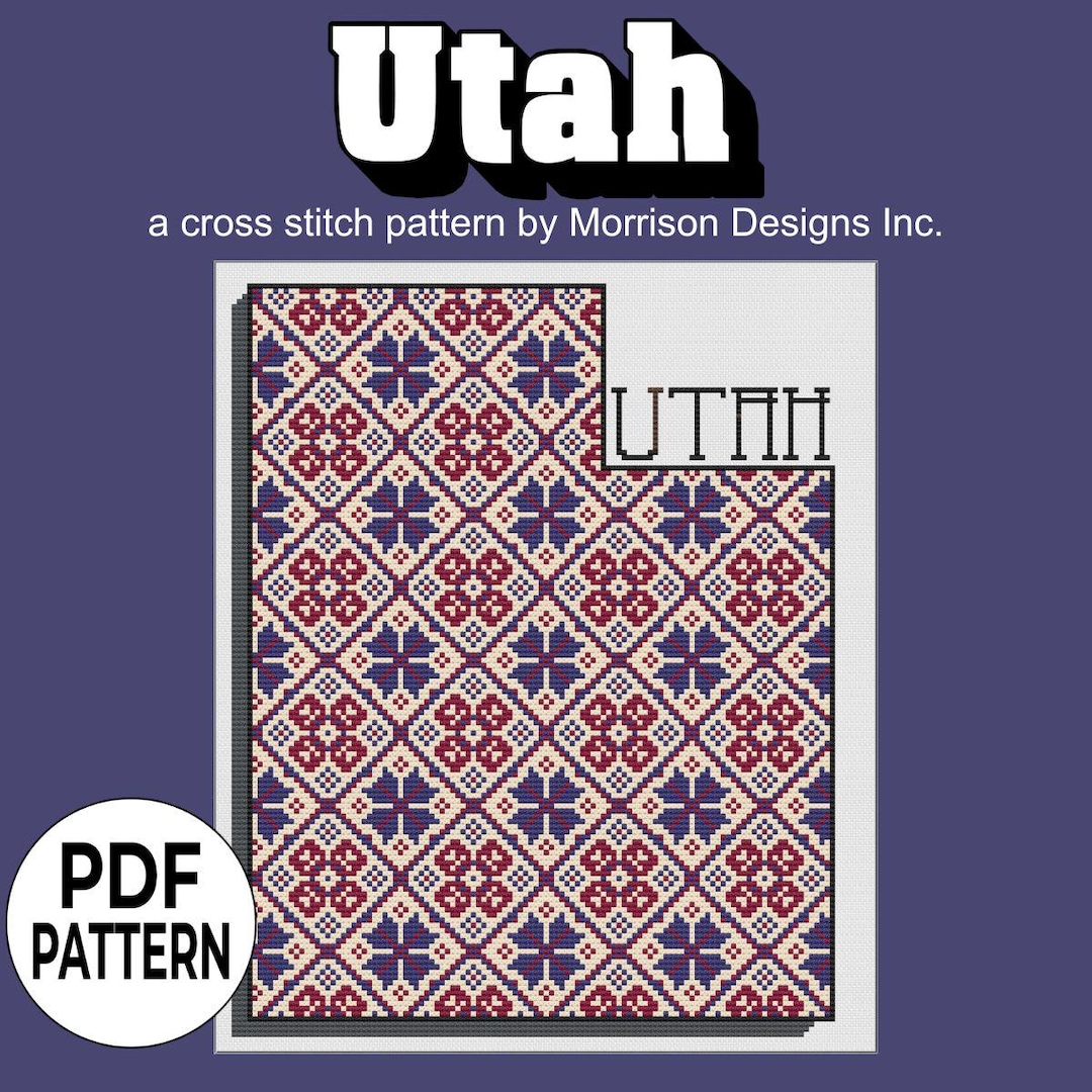 Ut Patterns Utah State Cross Stitch Pattern | Geometric Quilt Style Embroidery ...