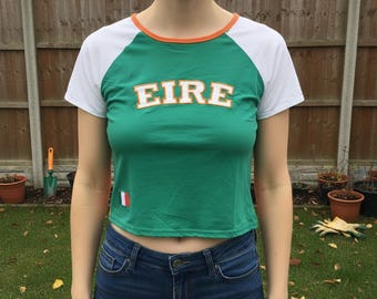 Y2k Ireland Eire Embroidered Crop Top: Irish St Patricks Day Baby Tee