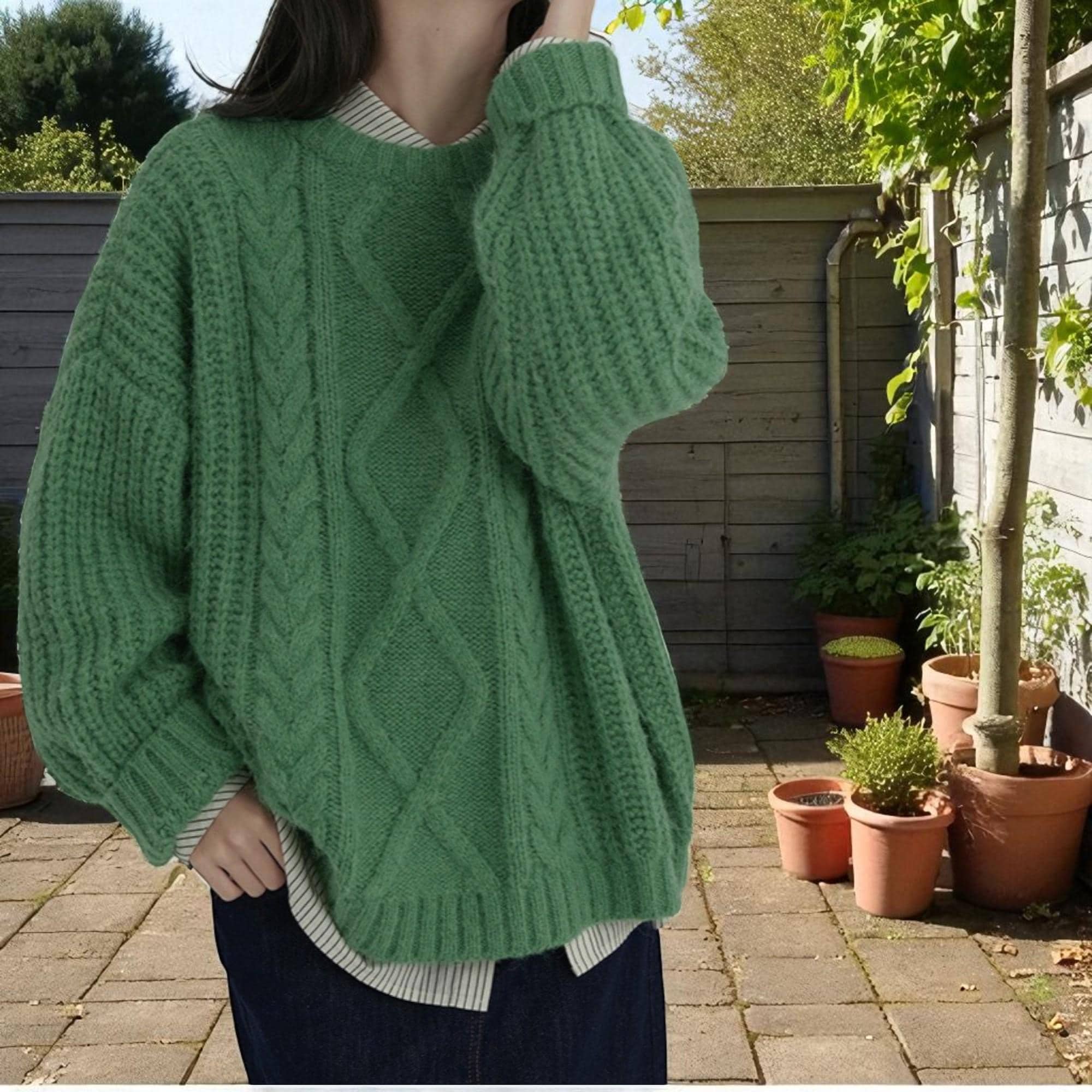 Cable Knit Grandpa Sweater Style Cozy Vintage 90s Oversized