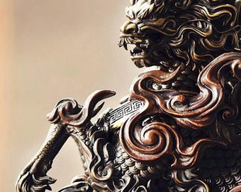 Handcrafted Copper Kirin Statue: Tibetan Good Fortune Decor