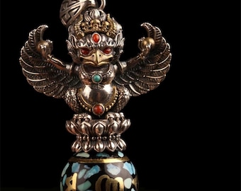 Handcrafted Silver Garuda Pendant Handcrafted Tibetan Sacred Protector Amulet Handmade Necklace