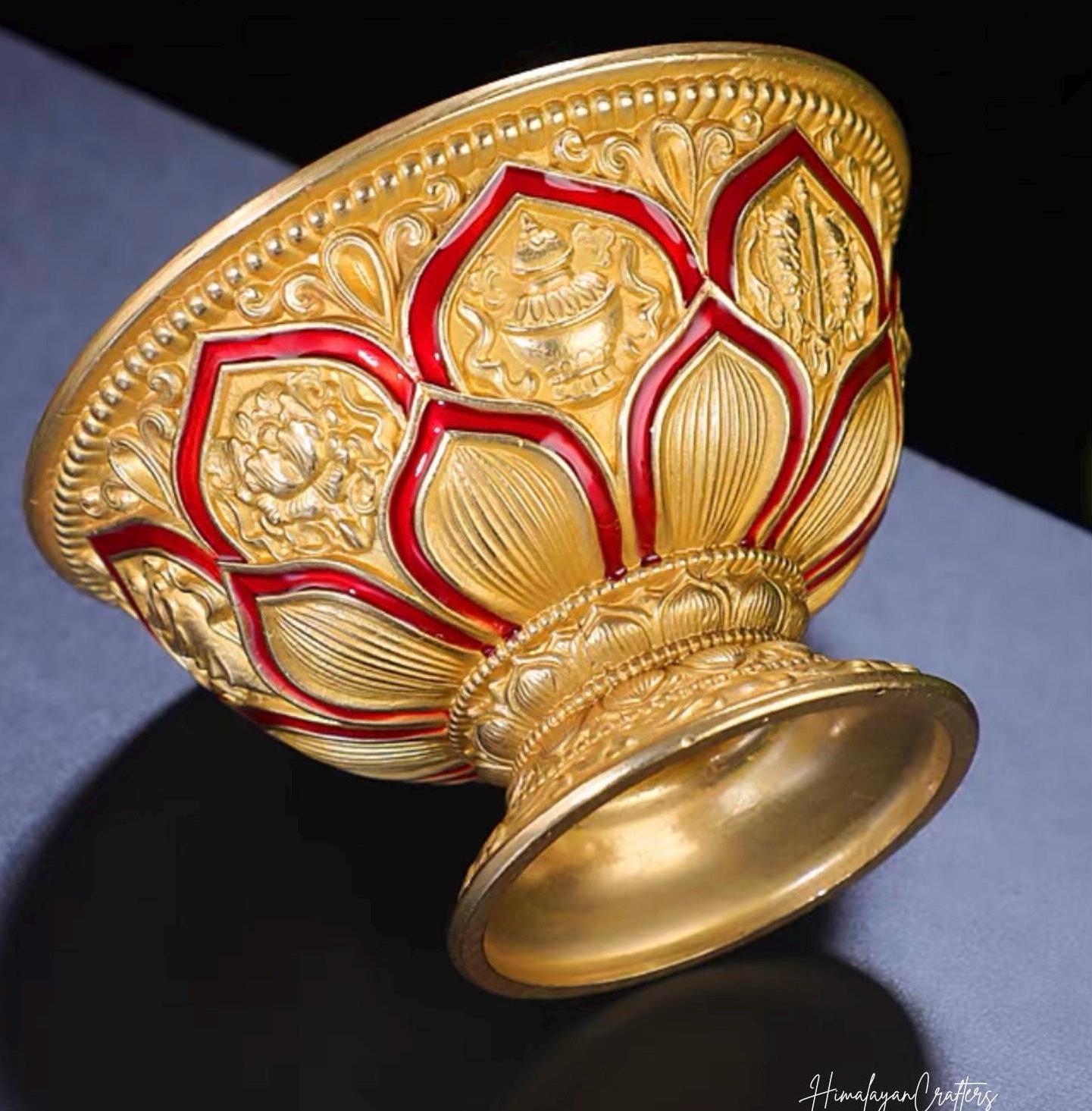 Handcrafted Brass Offering Bowl: Tibetan Buddhist Altar Cup
