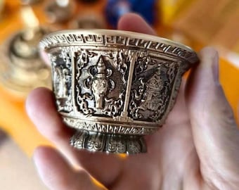 Handcrafted Copper Brass Offering Bowl Tibetan Buddhist Altar Cup for Rituals Meditation Incense Offerings
