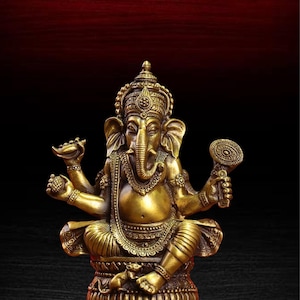 Handcrafted Brass Ganesha Statue Hindu Elephant God of Wisdom Prosperity Remover of Obstacles Home Altar & Spiritual Decor