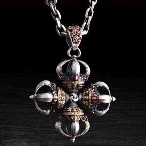 Tibetan Vajra Pendant: Sterling Silver Buddhist Amulet, Handmade Himalayan Jewelry