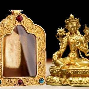 Tibetan Ghau Box Pendant: Brass Buddha Protector Amulet