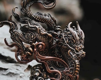 Handcrafted Brass Dragon Statue: Tibetan Feng Shui Decor