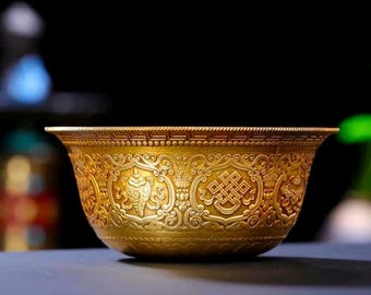 Handcrafted Brass Offering Bowl, Tibetan Buddhist Copper Altar Cup,  Rituals Meditation and Incense Offerings