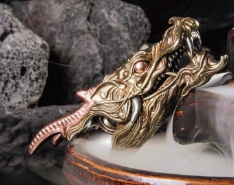 Handmade Brass Dragon Head Keychain: Eastern Design Car Key Ring