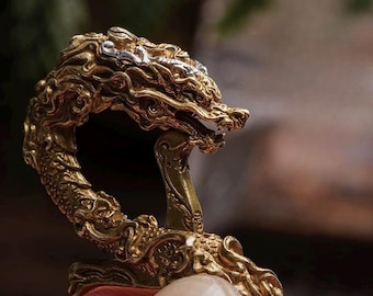 Handcrafted Tibetan Copper Dragon Keychain: Good Fortune Figurine