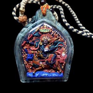 Hand Painted Palden Lhamo Thangka Pendant, Tibetan Tsa Tsa Amulet Necklace, Mineral Pigments Buddhist Talisman, Shri Devi Protection Gift