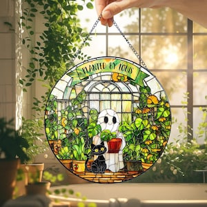 Cute Ghost Stained Glass Suncatcher, Halloween  Cute Ghost Home Decor, Window Decor Gift, Halloween Gift, Greenhouse Decor