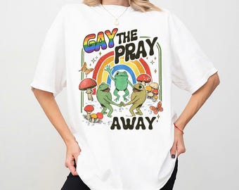Camiseta "The Pray Away" de Comfort Colors, camiseta retro de rana gay, camiseta divertida con frases gay, camiseta cottagecore de rana y sapo, camiseta queer