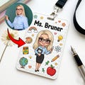 Custom Portrait Teacher Badge Holder, Personalized Cartoon Avatar ID Card Holder, Custom Character Lanyard Wallet, Best Teacher Gift