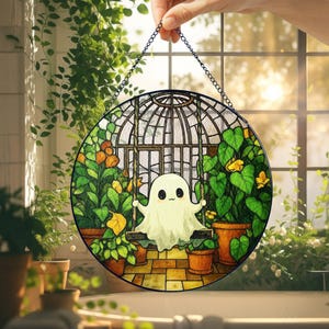 Cute Ghost Stained Glass Suncatcher, Window Decor Gift, Halloween Gift, Greenhouse Decor, Halloween Cute Ghost Home Decor