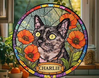 Custom Pet Portrait Stained Glass Suncatcher, Window Hangings, Stained Glass Dog Memorial, Custom Dog Portrait from Photo, Pet Memorial Gift