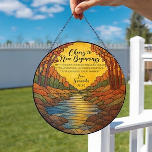 Retirement Gifts 2025, Personalized Stained Glass Glass Suncatcher for Retired Coworker, Retirement Keepsake, Custom Office Decor
