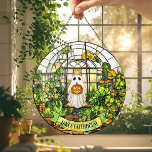 Custom Halloween  Cute Ghost Home Decor, Cute Ghost Stained Glass Suncatcher, Window Decor Gift, Halloween Gift, Greenhouse Decor