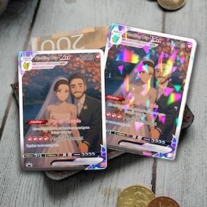 Personalized Poke Wedding Card, Custom Couple Photo Gift, Anime Wedding Card, Anniversary Present for Him & Her, Custom Anniversary Card