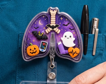 Odznaka anatomiczna płuc z wibratorem na Halloween, terapeuta oddechowy, RT RRT, pielęgniarka oddziału intensywnej terapii pulmonologicznej, identyfikator, uroczy smycz