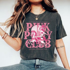Comfort Colors Pink Pony Club Shirt, Sapphic Pride Tee, Pony Club Aesthetic Tee, Keep On Dancing WLW Shirt, Casual Women&#39;s Round Neck Tee