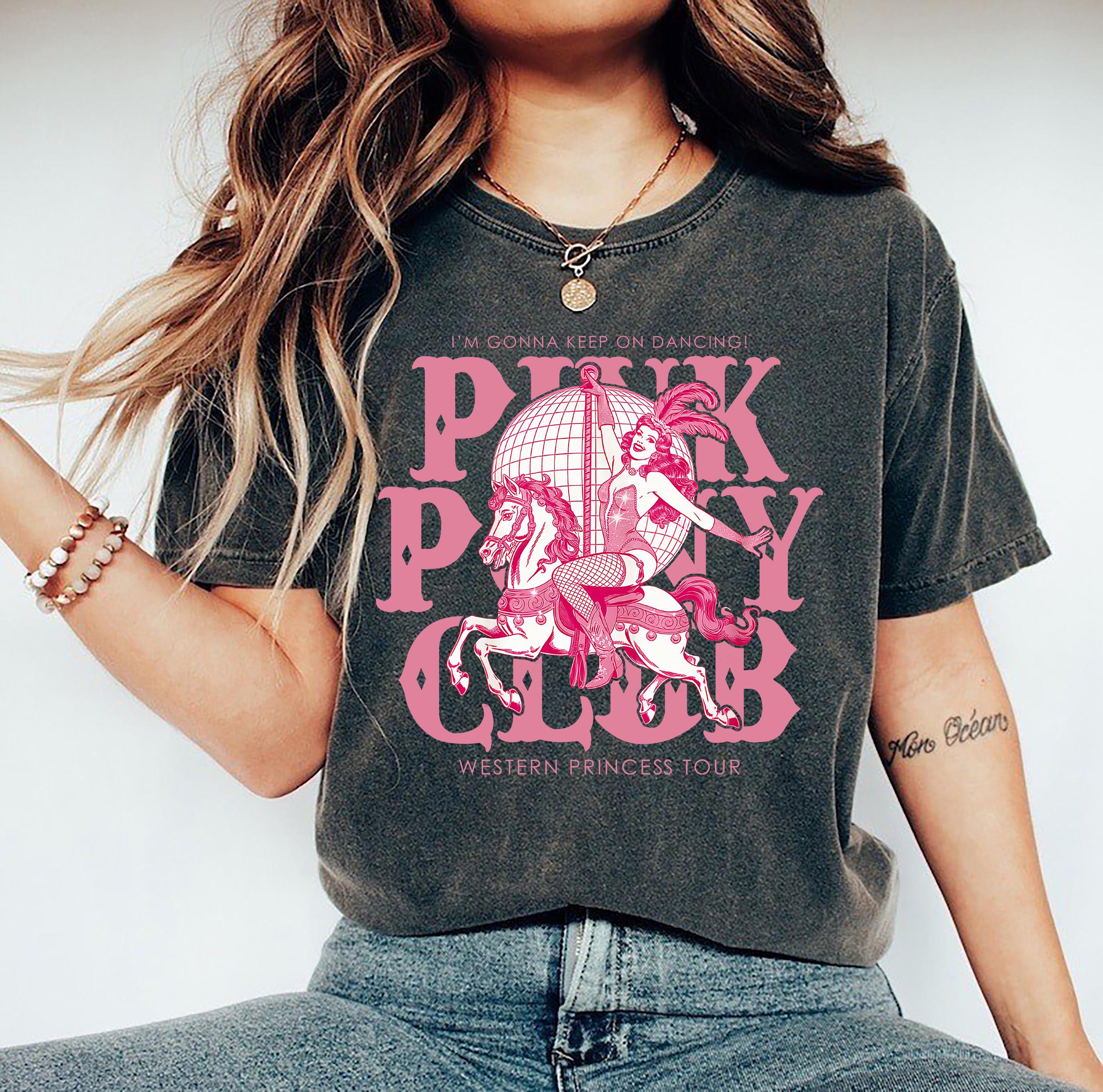 Comfort Colors Pink Pony Club Shirt, Sapphic Pride Tee, Pony Club Aesthetic Tee, Keep On Dancing WLW Shirt, Casual Women's Round Neck Tee