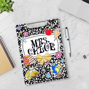 Personalized Teacher Clipboard, Custom Composition Book Style with Name, Back to School Gift, Teacher Appreciation, End of Year Gift