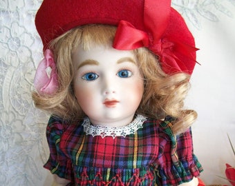 14" Rosette, Fashion Friends  Smocked Tartan Plaid Dress and Beret.