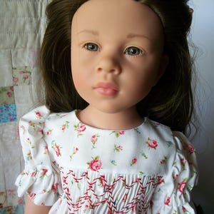 18&quot; Smocked Dress &quot;Hearts and Flowers&quot;  fits American Girl, Gotz Dolls, Antique Doll