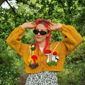 Whimsical Knit Cardigan Cottagecore Mushroom Sweater for Fall Fairycore Jumper Back to School Gift 2025 Aesthetic TikTok Trending,Handmade