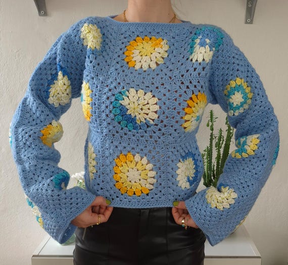 Grobstrick Pullover Patchwork Pullover Damen Handgefertigte