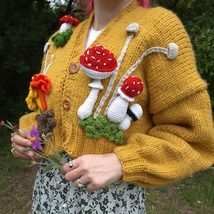 Fairycore Forestcore Goblincore Jumper, Handmade Whimsical Crochet, Cottagecore Mushroom Cardigan, Chunky Knit Sweater,Back to School,Tiktok