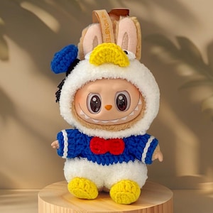 Crochet Labubu Duck Outfit, Handmade Customizable Clothes for Labubu Lovers,Fits Labubu Gen 1/2/3,17cm Dolls, Halloween Gift
