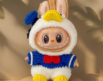 Crochet Labubu Duck Outfit, Handmade Customizable Clothes for Labubu Lovers,Fits Labubu Gen 1/2/3,17cm Dolls, Halloween Gift