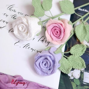かぎ針編みのバラの花のパターン、英語のパターン、ビデオチュートリアル付きPDF、DIYギフト