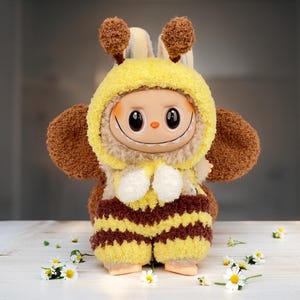 Crochet Labubu bee Outfit, Handmade Customizable Clothes for Labubu Lovers,Fits Labubu Gen 1/2/3,17cm Dolls, Halloween Gift