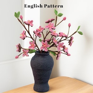 かぎ針編みの桜と花瓶の模様、英語の模様、米国の用語、DIY ギフト