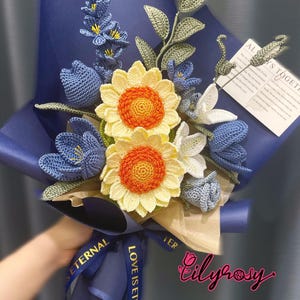 Crochet sunflower bouquet for her/girlfriend, handmade gifts, home décor, gifts for mother&#39;s day, valentines day, birthday, anniversary