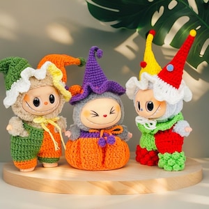 Crochet Labubu Joker Outfit, Handmade Customizable Clothes for Labubu Lovers,Fits Labubu Gen 1/2/3,17cm Dolls, Halloween Gifts