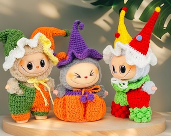 Crochet Labubu Joker Outfit, Handmade Customizable Clothes for Labubu Lovers,Fits Labubu Gen 1/2/3,17cm Dolls, Halloween Gifts