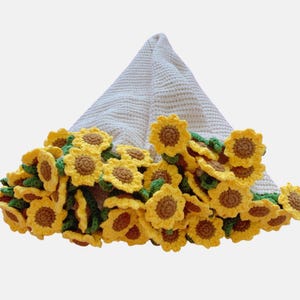 Muster mit Video-Tutorial, häkeln Sonnenblumen Blumenstrauß Decke Muster, Anfänger freundlich, englische Muster