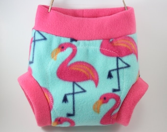 Pink Flamingo Diaper/ Fleece Shortie Soaker/ Diaper Cover- Great Baby Shower Gift