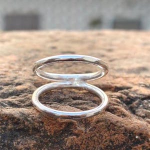 Sterling Silver Double Band Ring – Minimalist Adjustable Boho Jewelry