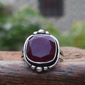Sterling Silver Ruby Ring, Ottoman Style Men's Handmade Jewelry