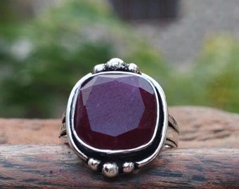Sterling Silver Ruby Ring, Ottoman Style Men's Handmade Jewelry