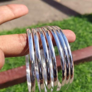 Solid 925 Sterling Silver Half Round Bangles, Stacking Bracelets (Set of 5)
